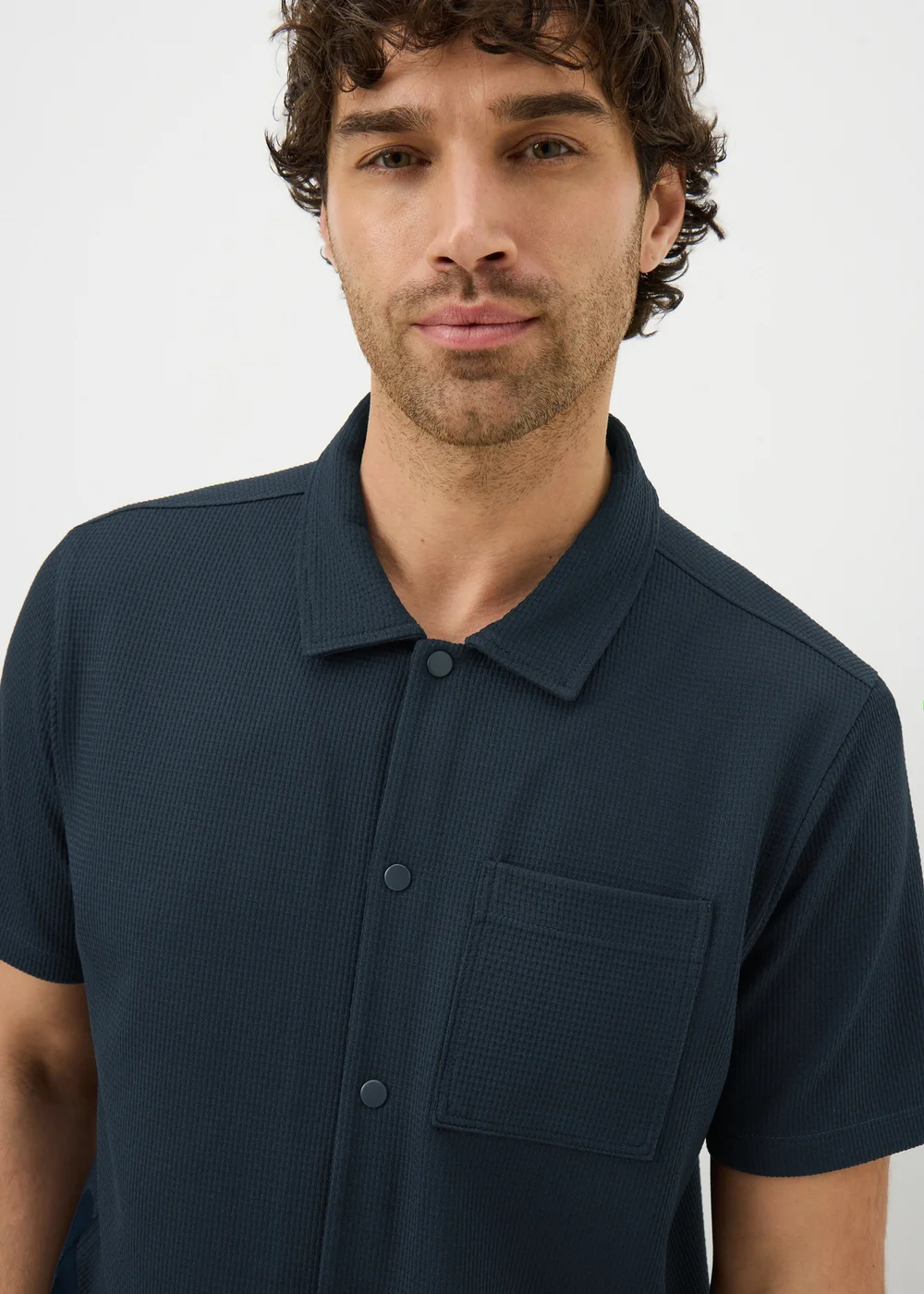Navy Waffle Jersey Short Sleeve Shirt - S Image 3