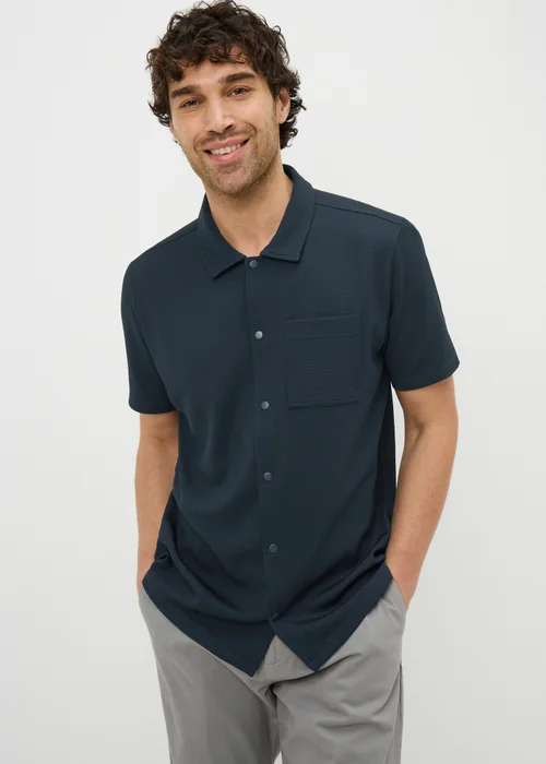 Navy Waffle Jersey Short Sleeve Shirt - S Image 1