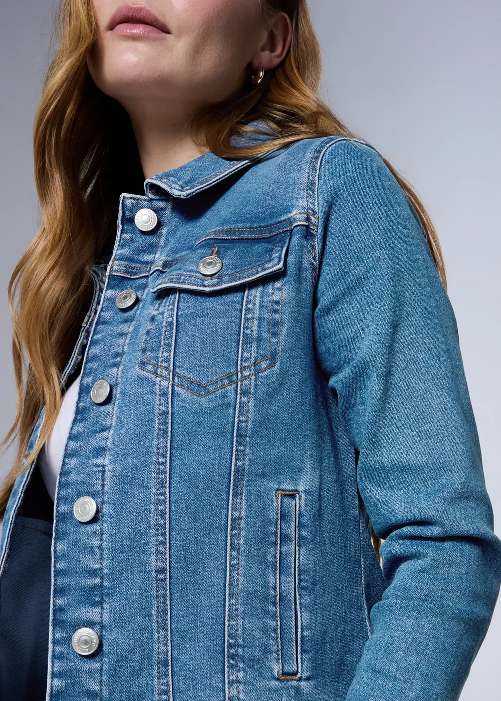 Mid Wash Stretch Denim Jacket - 8 Image 5