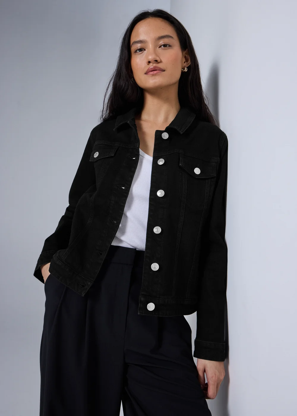 Black Stretch Denim Jacket - 8 Image 2