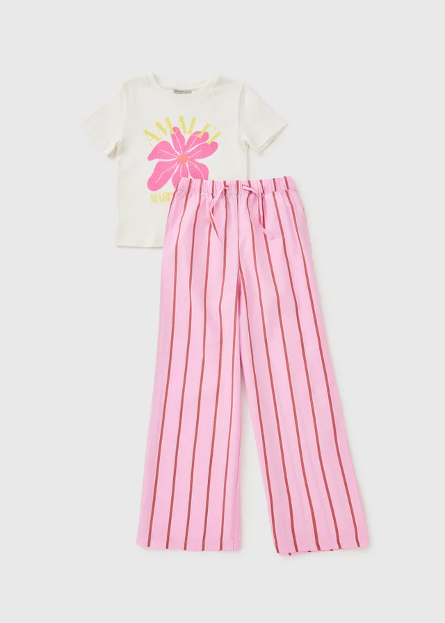 Girls Pink Amalfi Stripe Top & Trouser Set (7-15yrs)