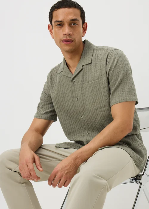 Khaki Textured Revere Short Sleeve Shirt - S Image 1