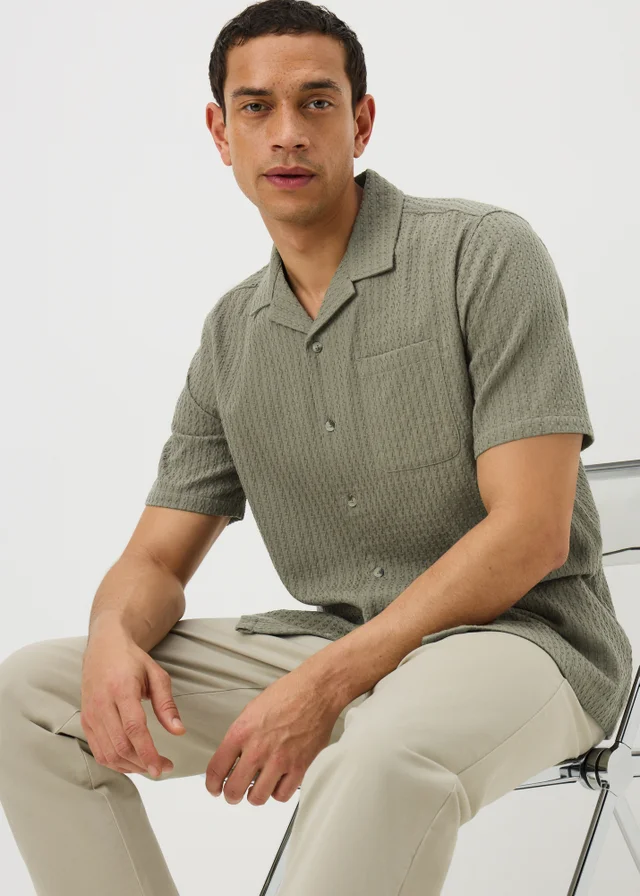 Khaki Textured Revere Short Sleeve Shirt