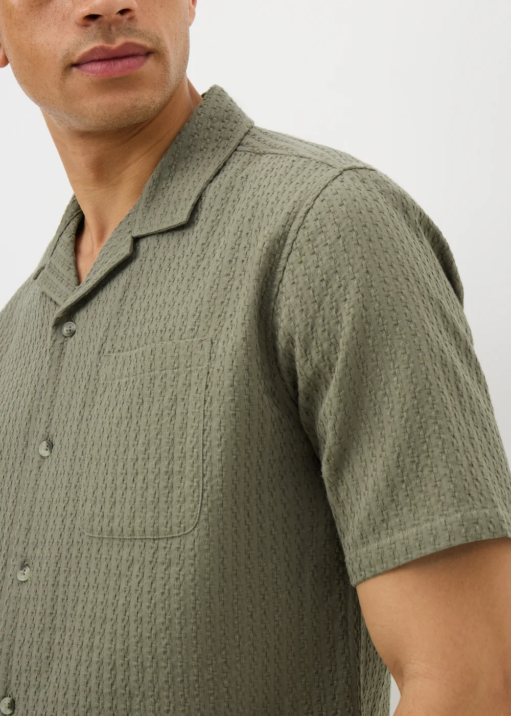 Khaki Textured Revere Short Sleeve Shirt - S Image 2