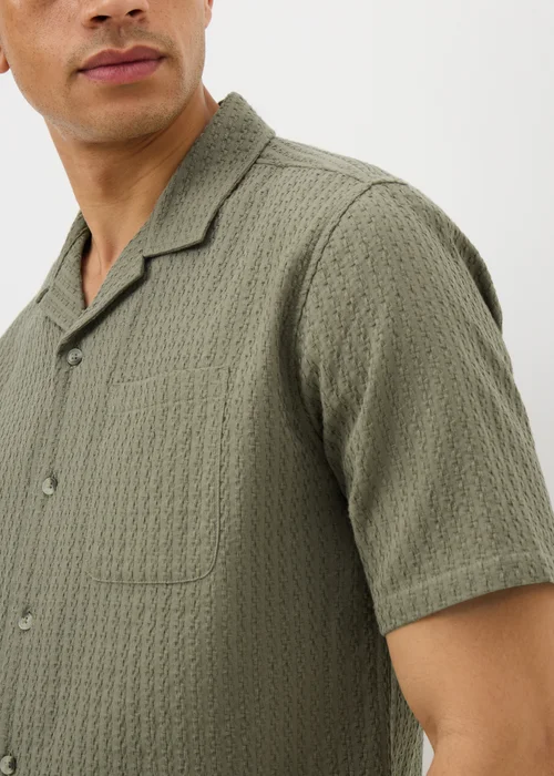 Khaki Textured Revere Short Sleeve Shirt - S Image 2
