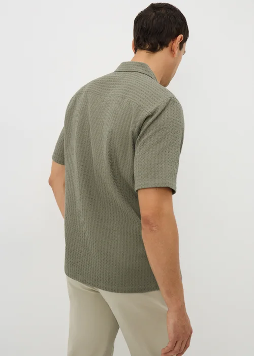 Khaki Textured Revere Short Sleeve Shirt - S Image 3