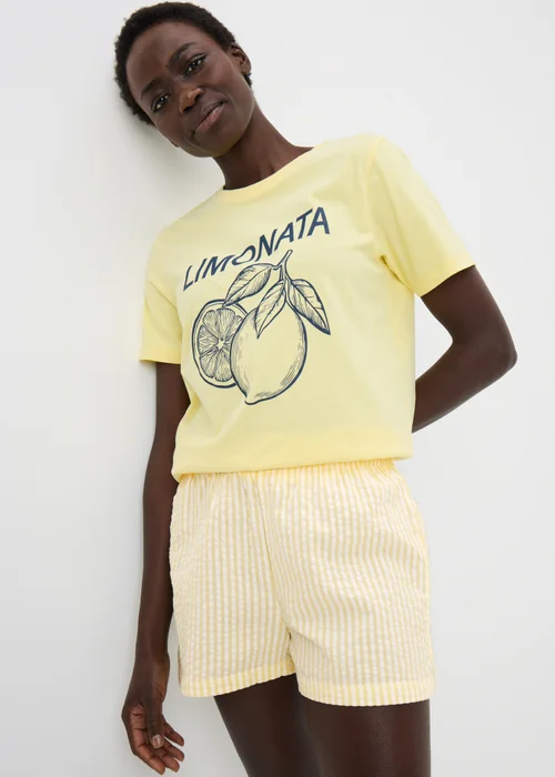 Lemon Stripe Seersucker Pyjama Shorts - Large Image 1