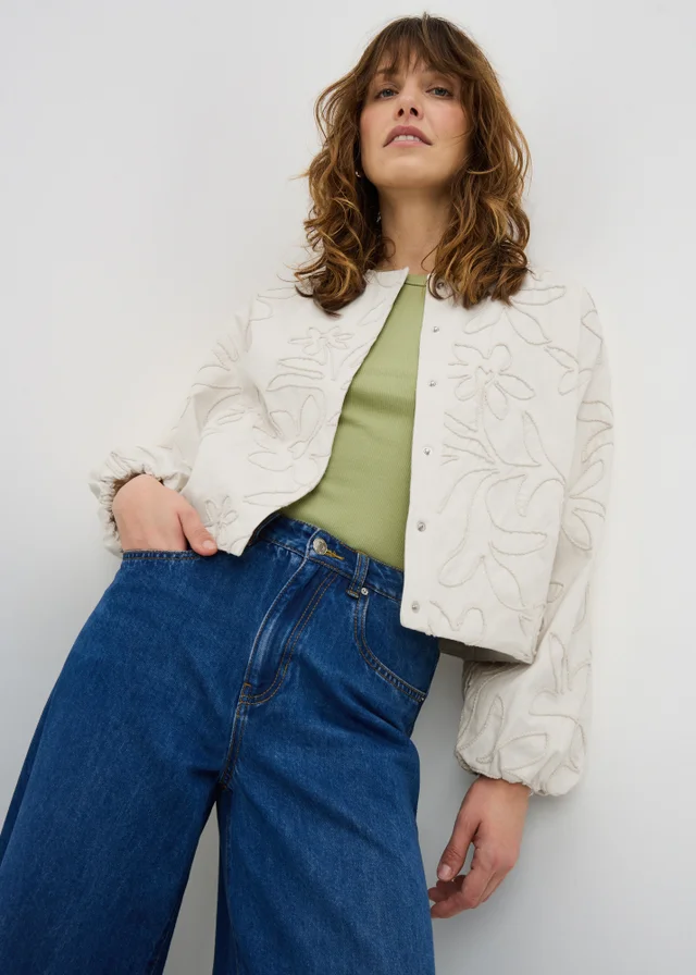 Cream Floral Bomber Jacket