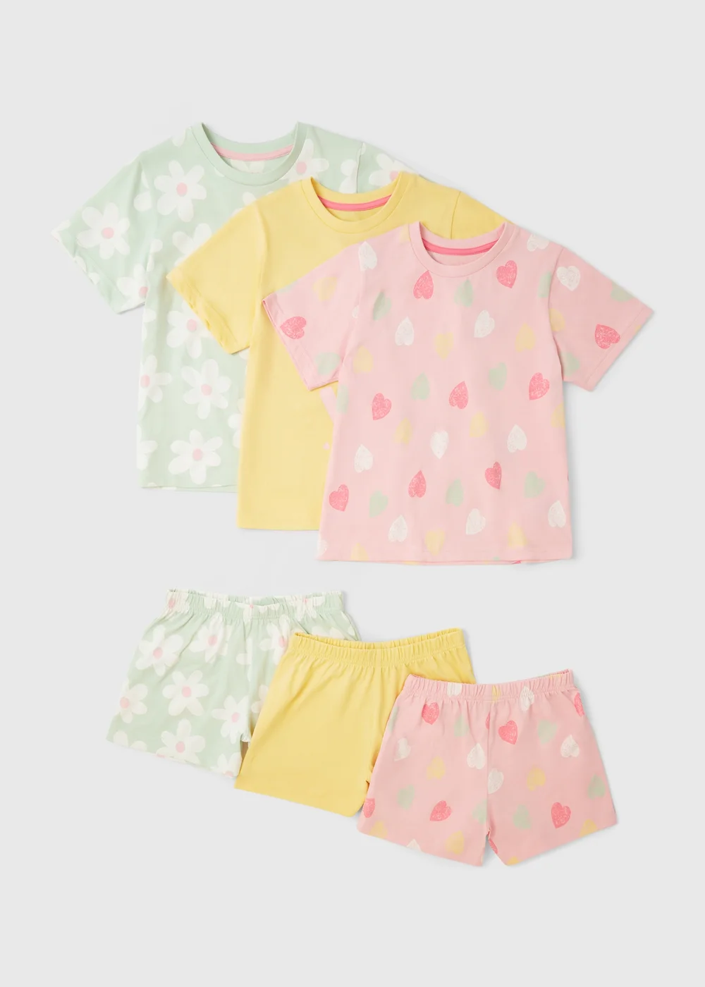 3 Pack Girls Yellow Love Short Pyjama Sets (1-7yrs) - 1 to 1 half years Image 1