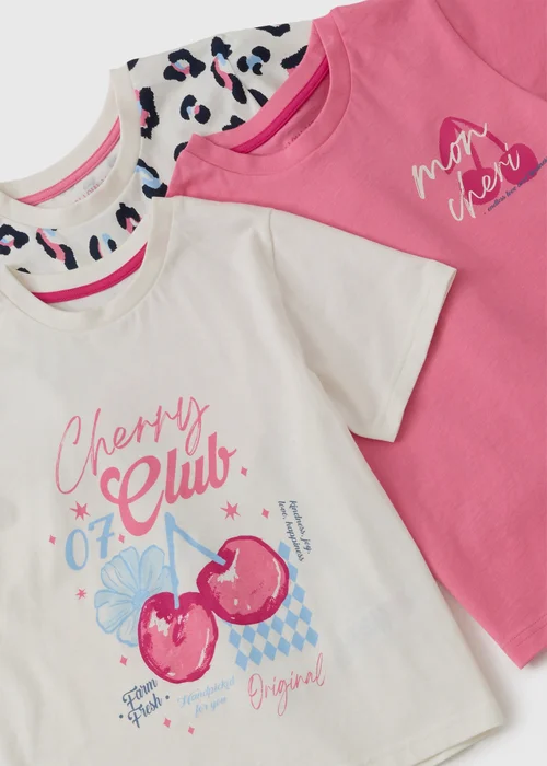 3 Pack Girls Pink Cherry Print Shorts Pyjamas (1-7yrs) - 1-1.5 Yrs Image 2