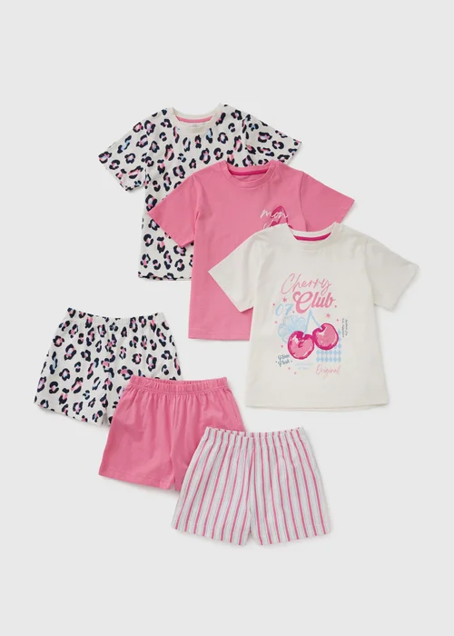 3 Pack Girls Pink Cherry Print Shorts Pyjamas (1-7yrs) - 1-1.5 Yrs Image 1