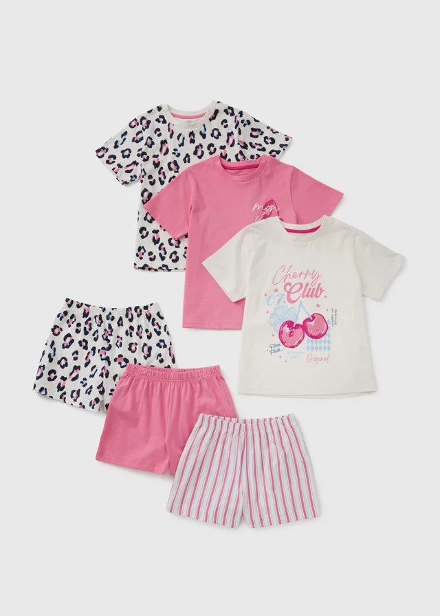 3 Pack Girls Pink Cherry Print Shorts Pyjamas (1-7yrs)