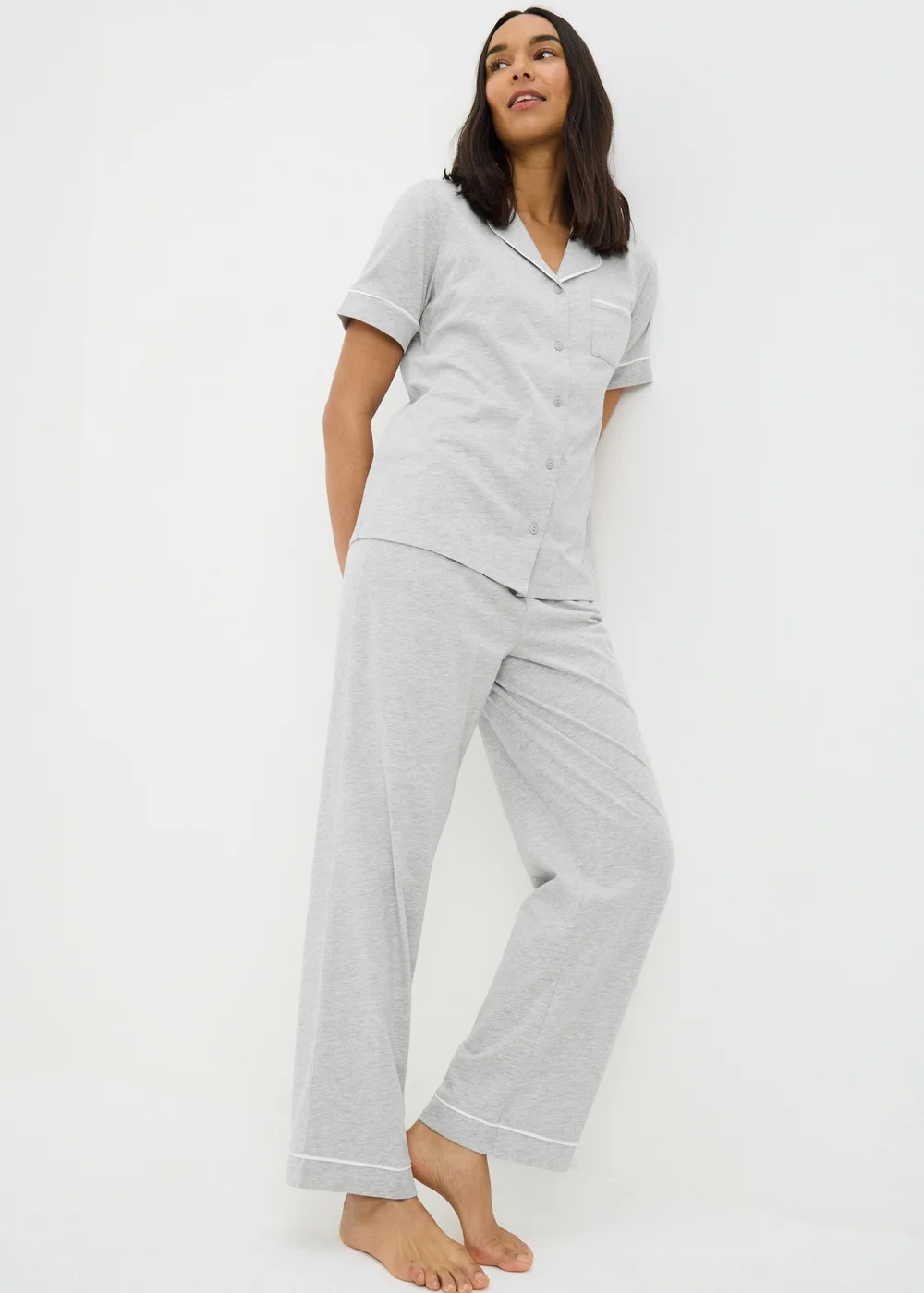 Grey Traditional Button Up Short Sleeve Pyjama Set - L Image 1