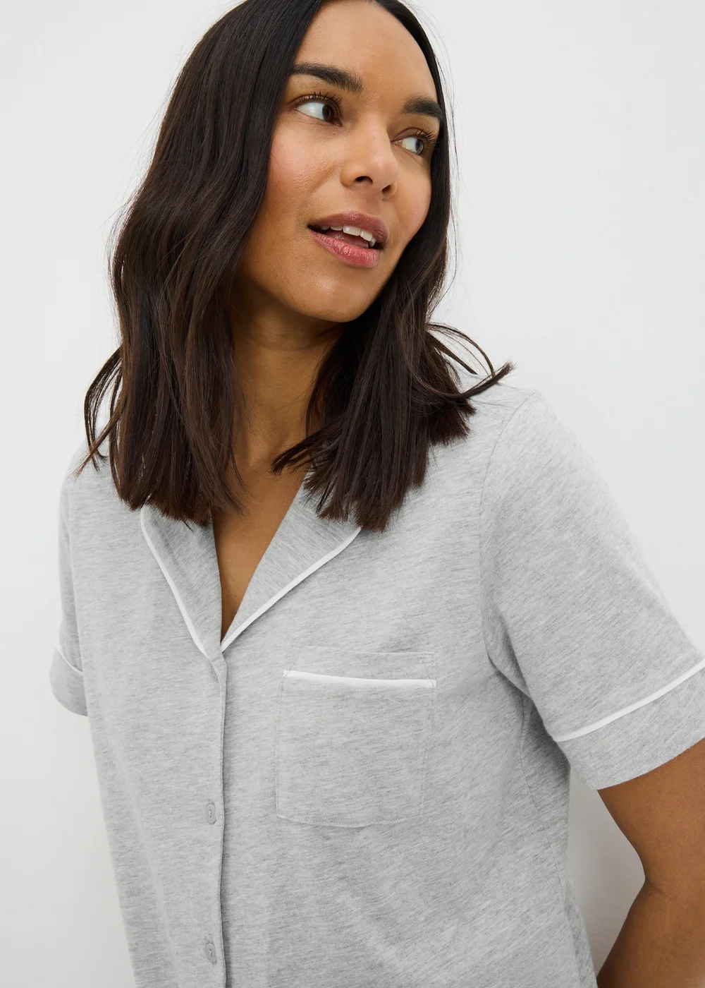 Grey Traditional Button Up Short Sleeve Pyjama Set - L Image 2