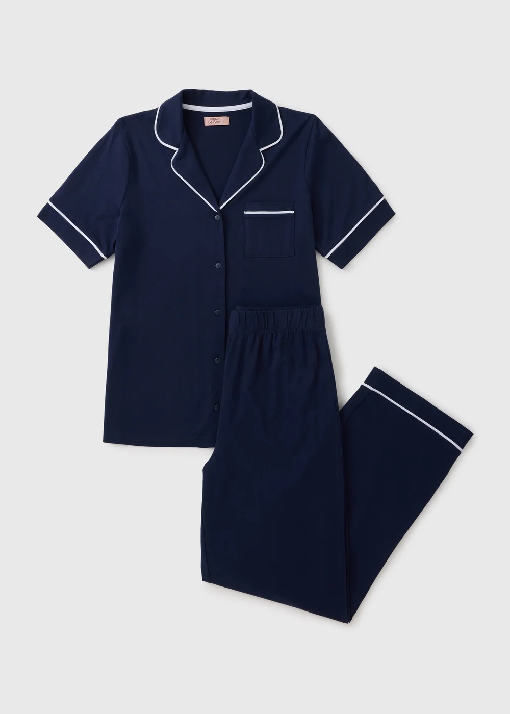 Navy Short Sleeve Traditional Button Up Pyjama Set - XS Image 3