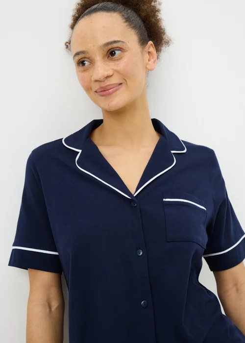 Navy Short Sleeve Traditional Button Up Pyjama Set - XS Image 2