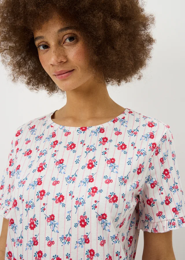 White Floral Frill Pyjama Set