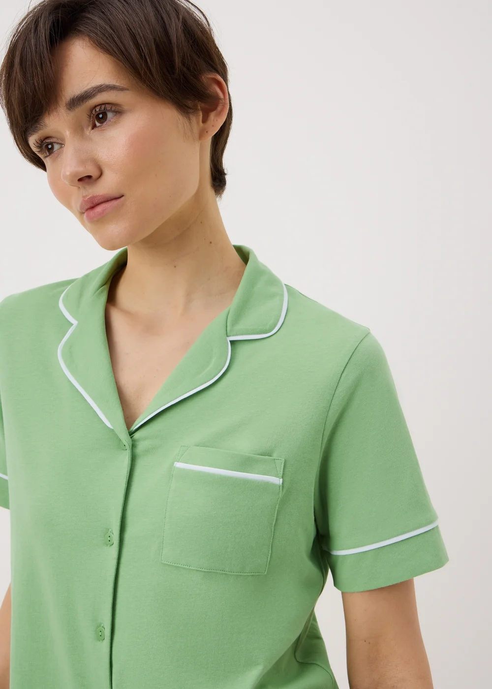 Sage Green Traditional Button Up Short Pyjama Set - Extra Large Image 1