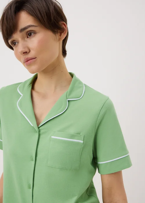 Sage Green Traditional Button Up Short Pyjama Set - Extra Large Image 1