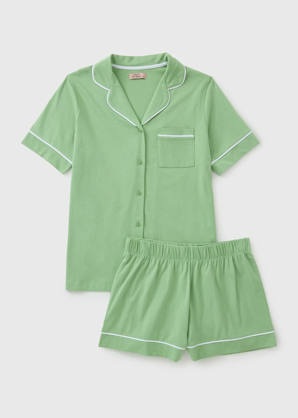 Sage Green Traditional Button Up Short Pyjama Set - Extra Large Image 2