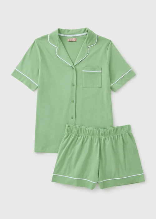 Sage Green Traditional Button Up Short Pyjama Set - Extra Large Image 2