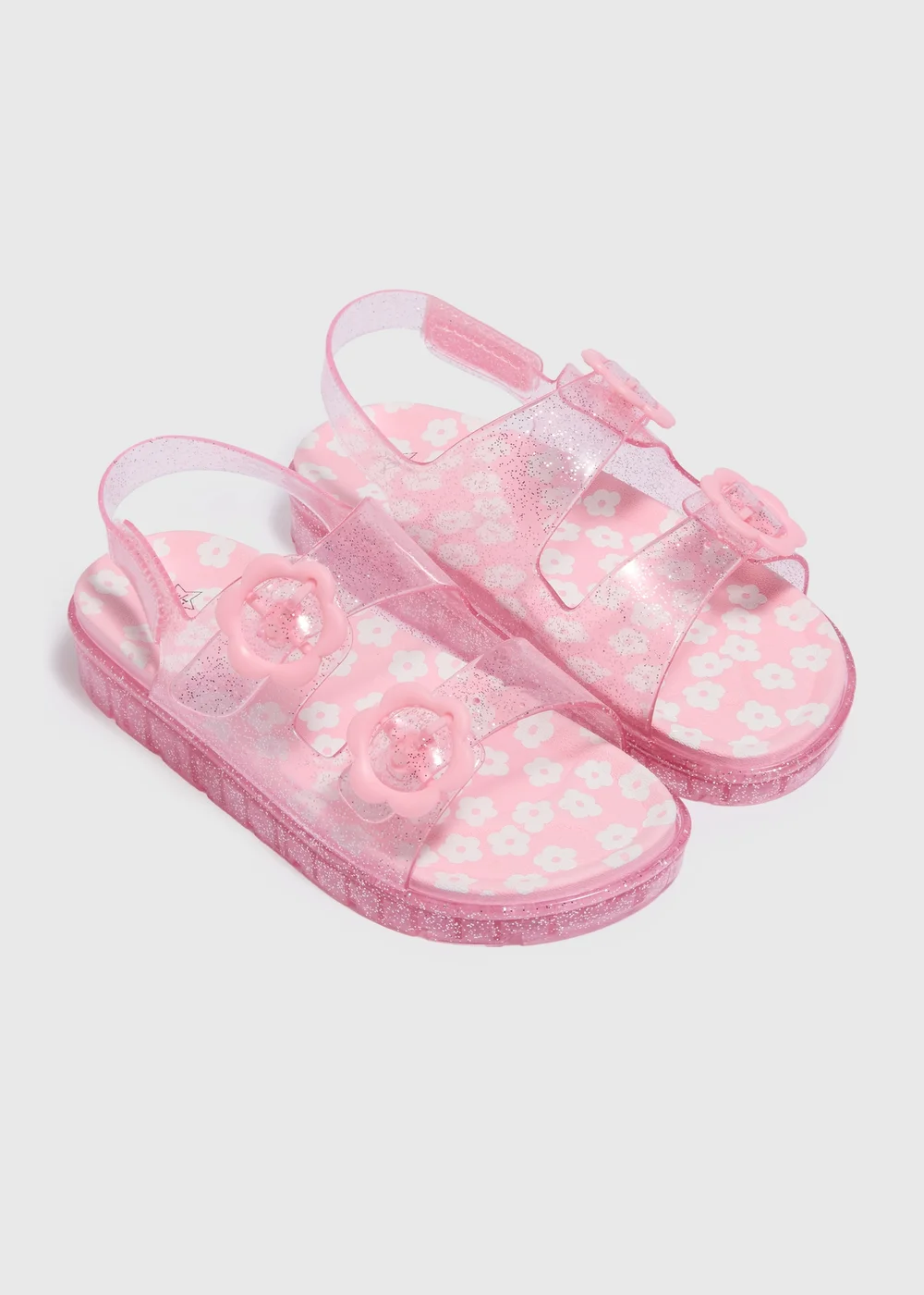 Girls Pink Flower Jelly Buckle Sandals (Younger 8-Older 2) - Size 12 Infants Image 1