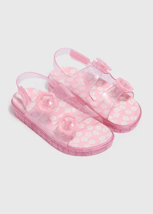 Girls Pink Flower Jelly Buckle Sandals (Younger 8-Older 2) - Size 12 Infants Image 1
