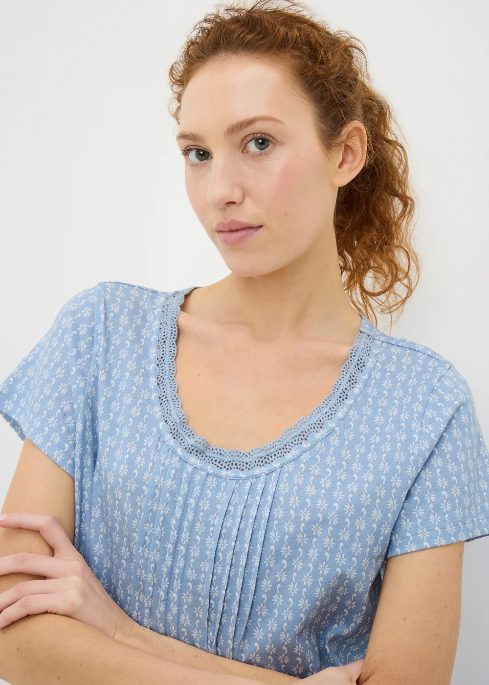 Blue Floral Lace Trim Nightie - Extra small Image 2