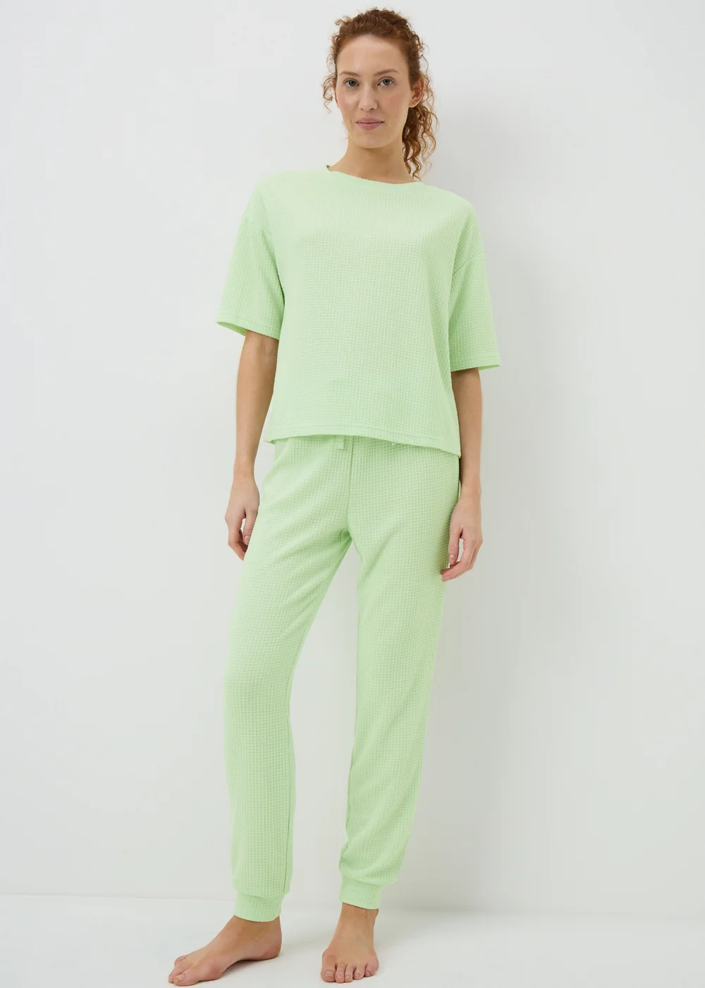 Sage Green Waffle Cuffed Leg Pyjama Set - Extra small Image 1