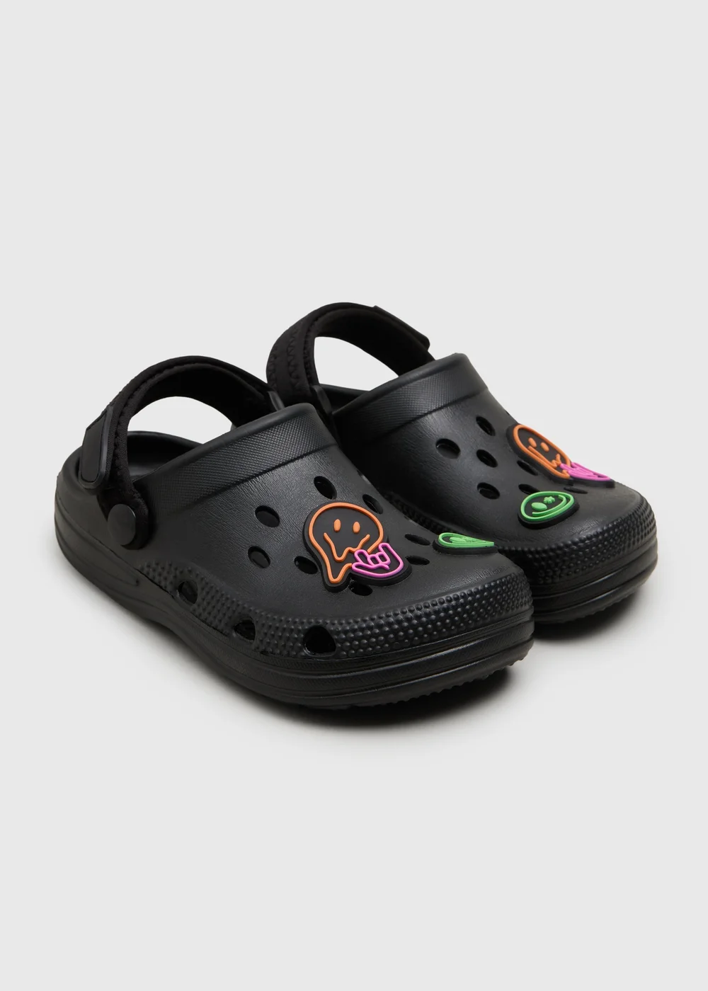 Boys Black Smiley Badge Clogs (Younger 8/9 - Older 5/6) - 1-2 Image 1