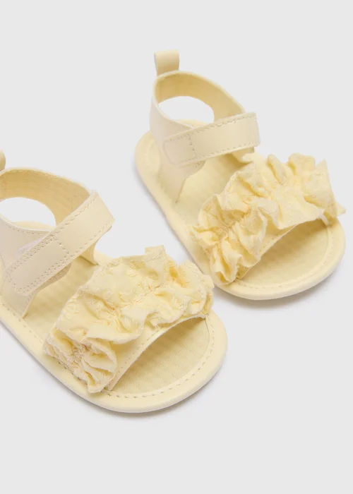 Baby Yellow Broderie Sandals (Newborn-18mths) - Age 0 - 3 Months Image 2