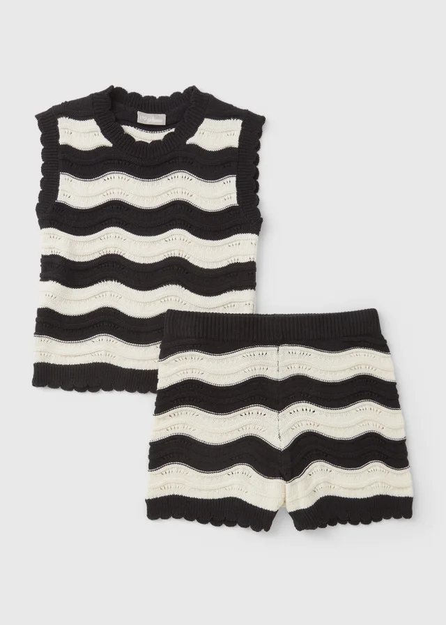 Girls Black Knitted Vest & Short Set (7-15yrs)