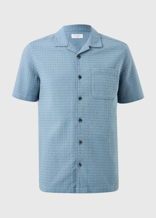 Blue Textured Revere Short Sleeve Shirt - S Image 4