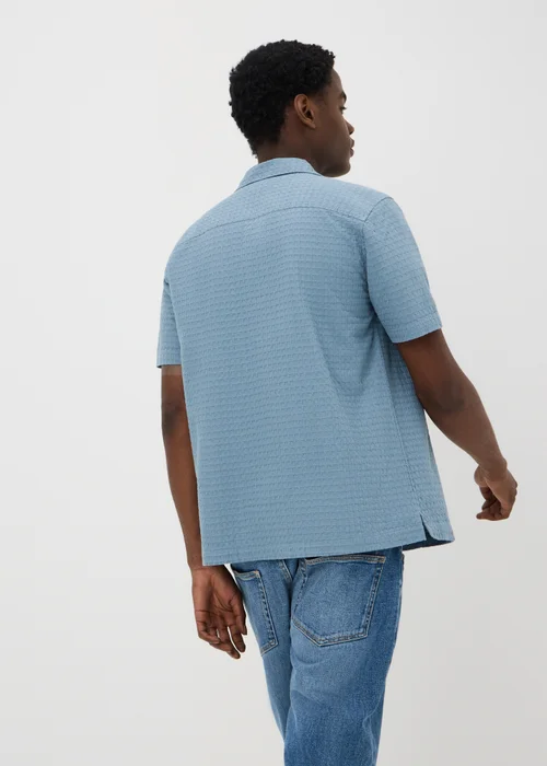Blue Textured Revere Short Sleeve Shirt - S Image 2