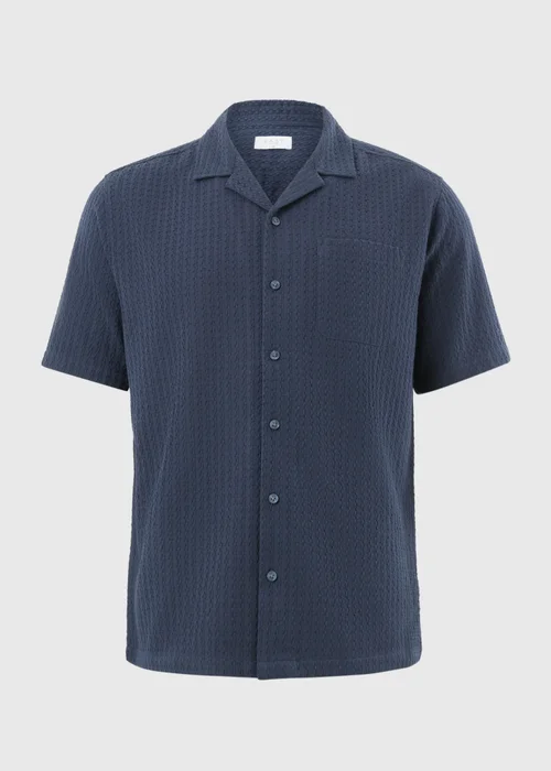 Navy Textured Short Sleeve Shirt - S Image 4