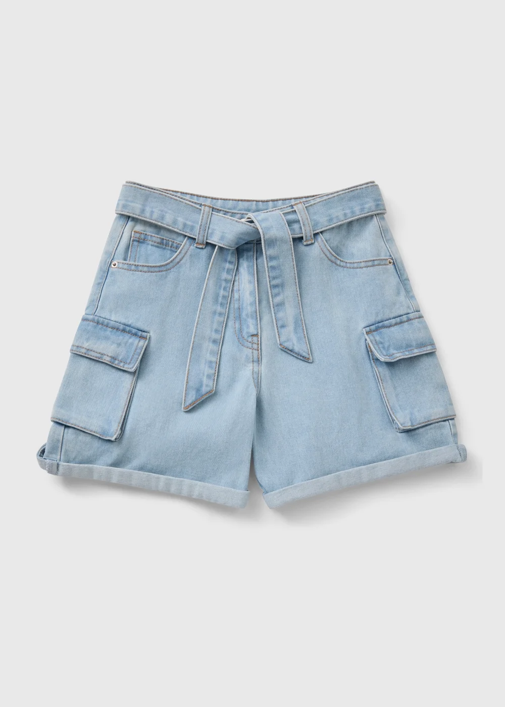 Light Wash Cargo Denim Shorts (7-15yrs) - Age 7 Years Image 1