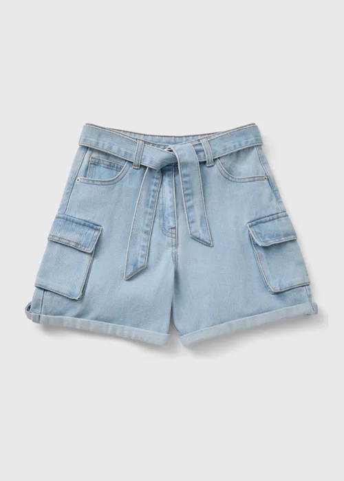 Light Wash Cargo Denim Shorts (7-15yrs) - Age 7 Years Image 1