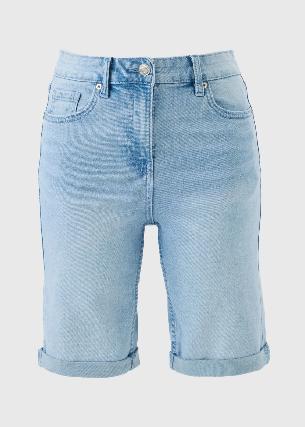 Light Wash Stretch Knee Length Denim Shorts - 20 Image 4
