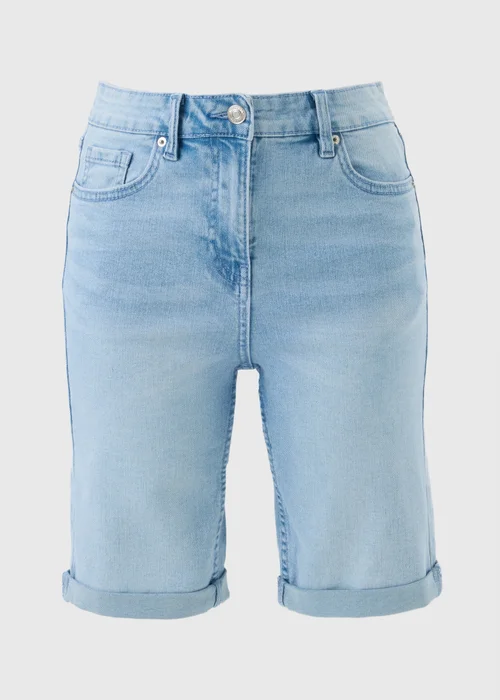 Light Wash Stretch Knee Length Denim Shorts - 20 Image 4