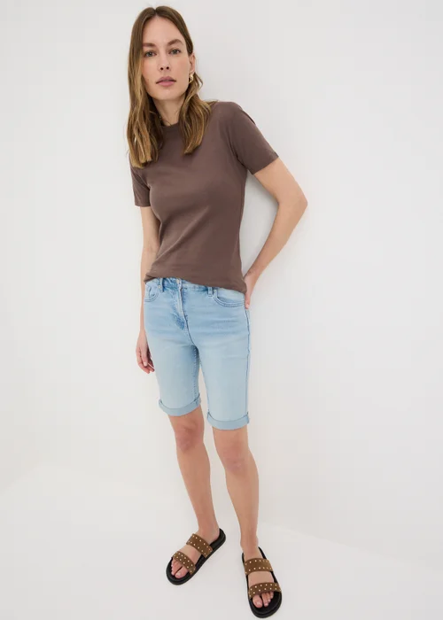 Light Wash Stretch Knee Length Denim Shorts - 20 Image 1