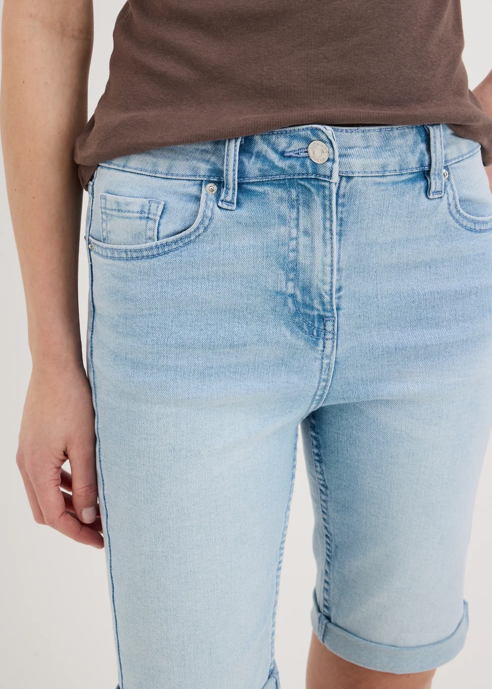 Light Wash Stretch Knee Length Denim Shorts - 20 Image 3