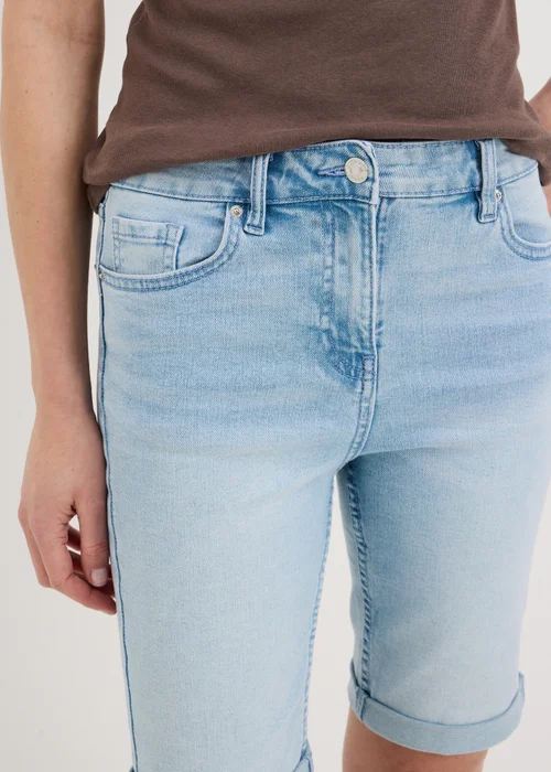 Light Wash Stretch Knee Length Denim Shorts - 20 Image 3
