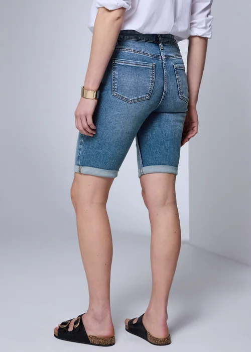 Mid Wash Stretch Knee Length Denim Shorts - 8 Image 4