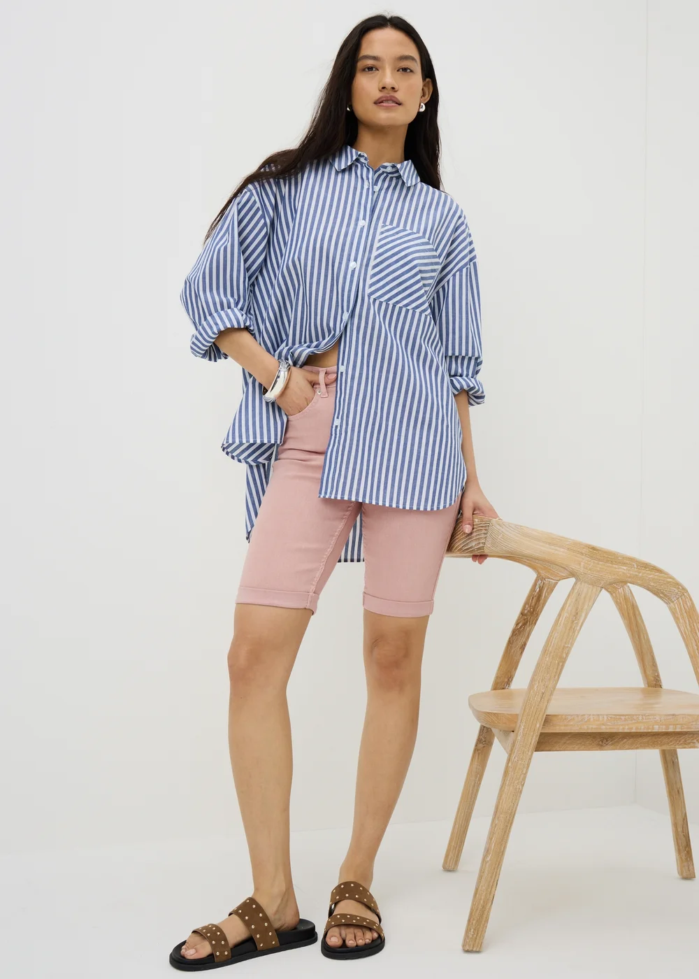 Pink Stretch Knee Length Denim Shorts - 22 Image 1