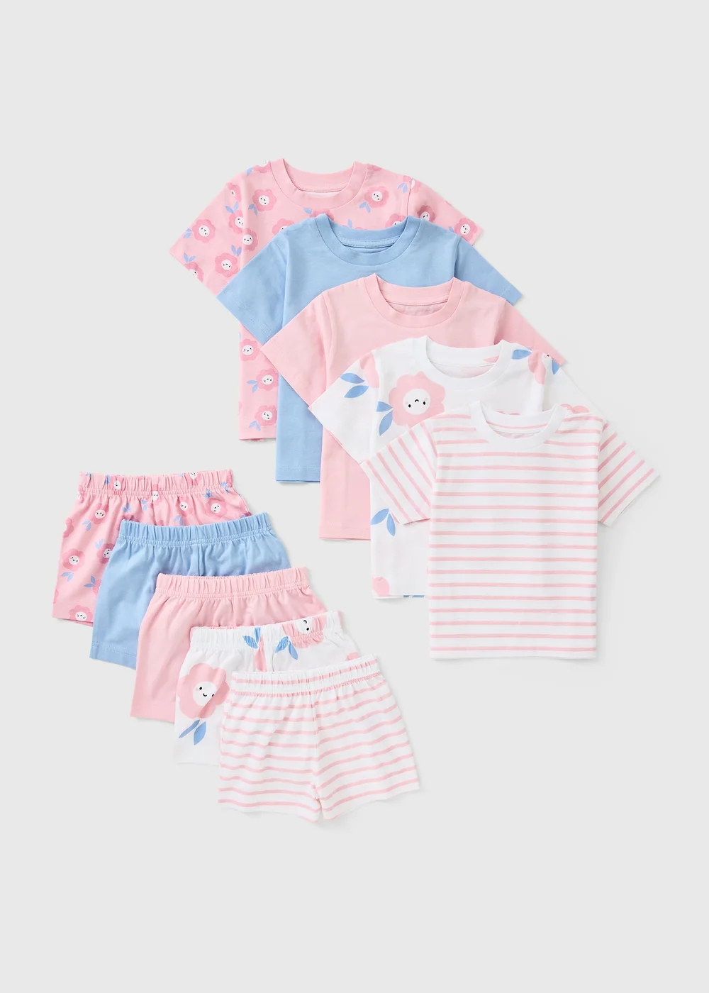 5 Pack Girls Pink Flower Short Pyjama Sets (1-7yrs) - 1 half year to 2 Image 1