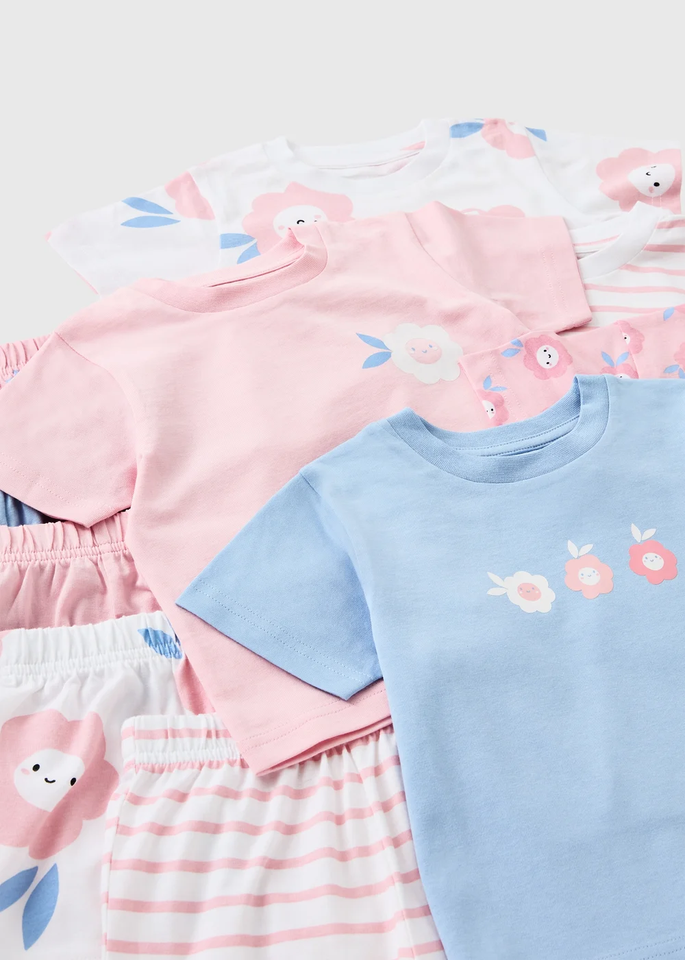 5 Pack Girls Pink Flower Short Pyjama Sets (1-7yrs) - 1 half year to 2 Image 2