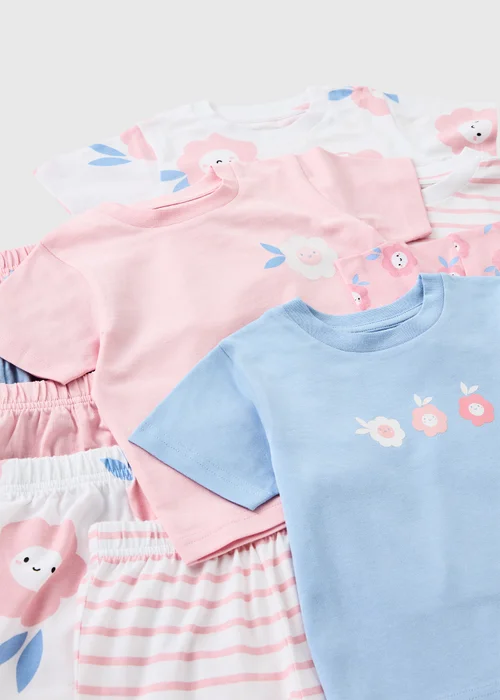 5 Pack Girls Pink Flower Short Pyjama Sets (1-7yrs) - 1 half year to 2 Image 2