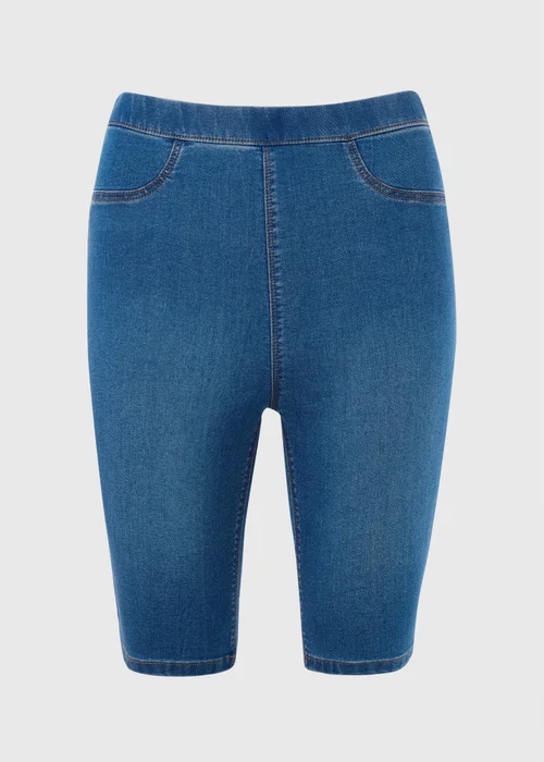 Mid Wash Rosie Stretch Knee Length Denim Shorts - 8 Image 4