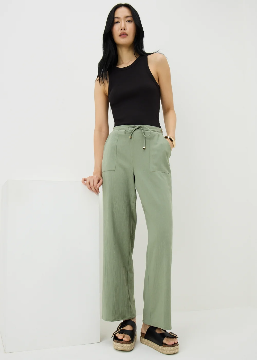 Sage Green Full Length Clipper Trousers - 10 Image 1