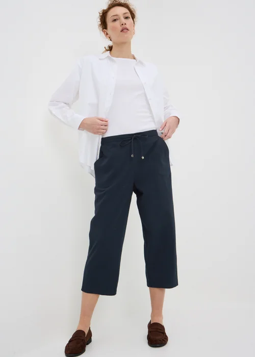 Navy Cropped Clipper Trousers - 8 Image 1